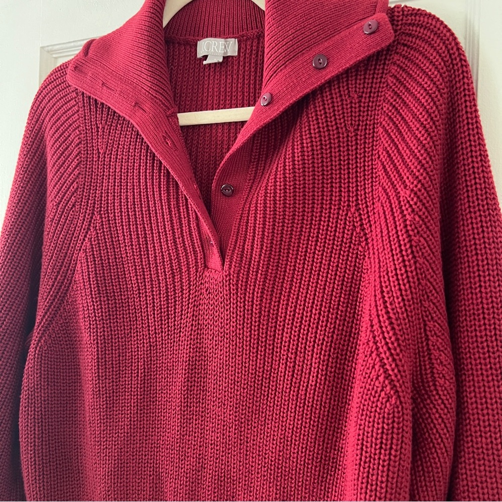 J Crew NWOT Womens Red Maroon Ribbed Cotton Button Collar Sweater Small - Picture 4 of 15